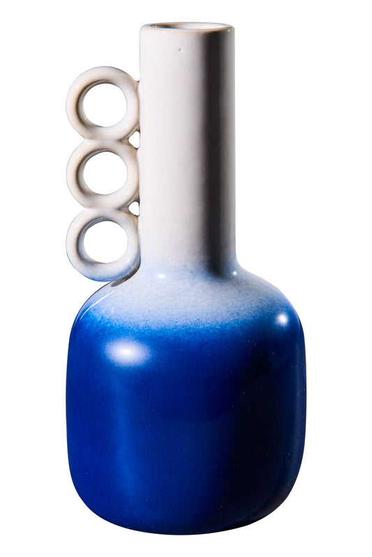 Jarron - Vaso Con Manico Anelli Tonalità Crema Blu