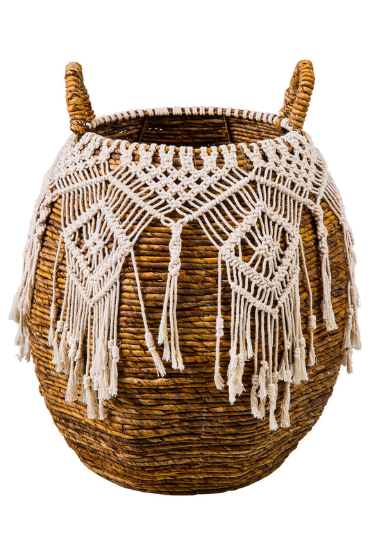 Gipsy - Cesta con 2 Manici Porta Piante in Seegrass e Macrame