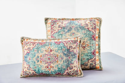 Alfonsina - Cuscino Stampa Vintage Tonalita Celeste Con Interno