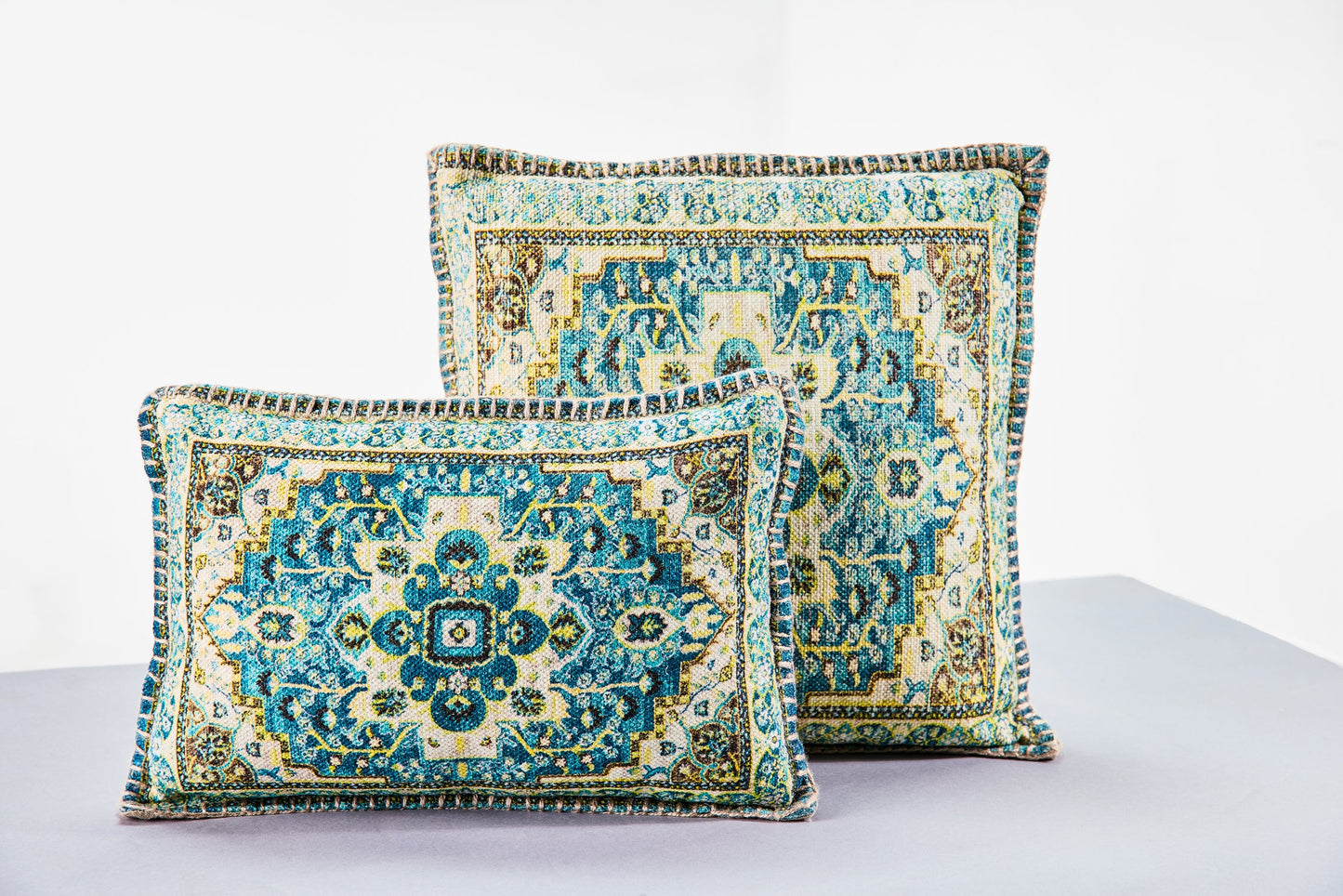 Margherita - Cuscino Stampa Vintage Tonalita Turchese Con Intern