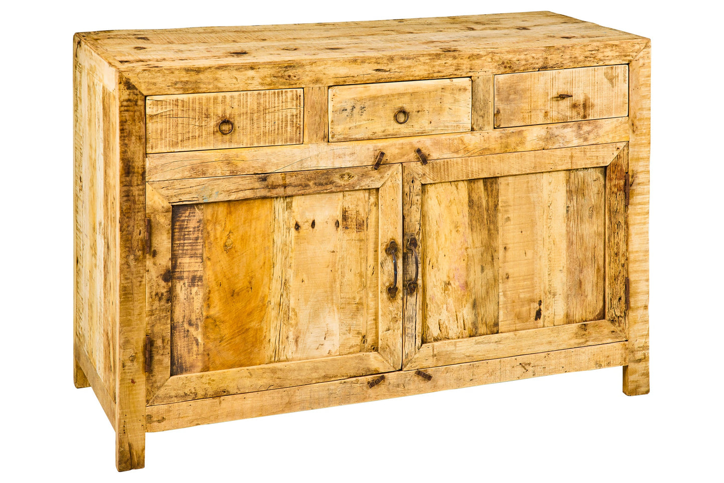 Linea Sbiancato - Credenza 3 Cassetti 2 Sportelli in Legno Riciclato