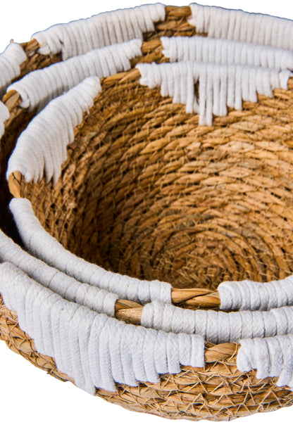 Boho Chic - Set 3 Ceste Porta Frutta in Seagrass e Cotone