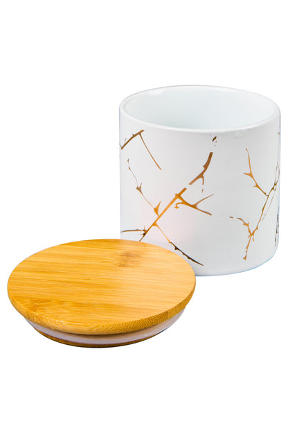 Cucina - Barattolo Bianco Ramage Oro Con Tappo Legno Medio