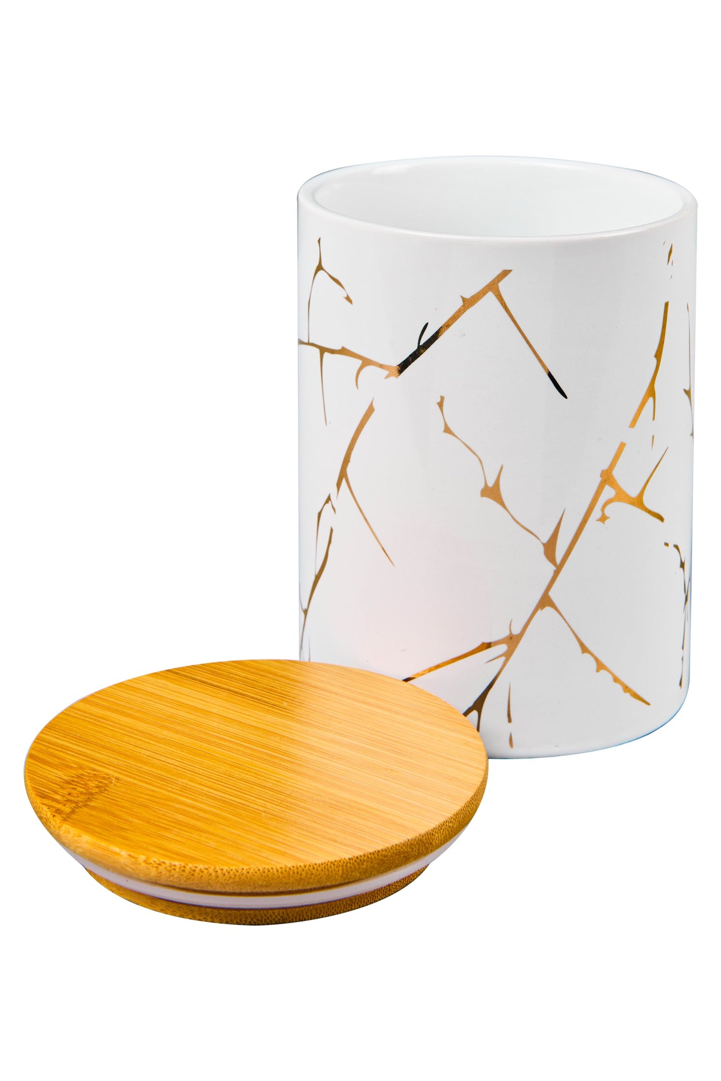 Cucina - Barattolo Bianco Ramage Oro Con Tappo Legno Grande