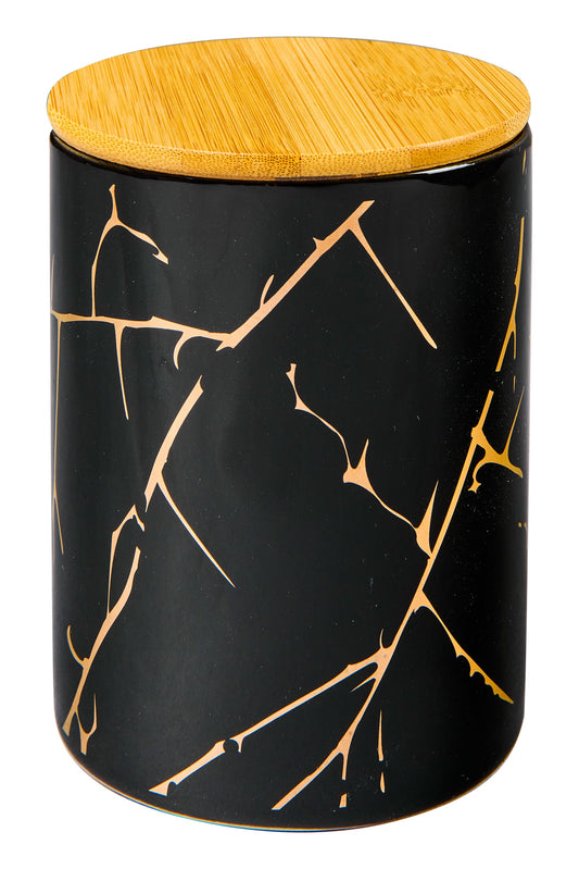 Cucina - Barattolo Nero Ramage Oro Con Tappo Legno Grande
