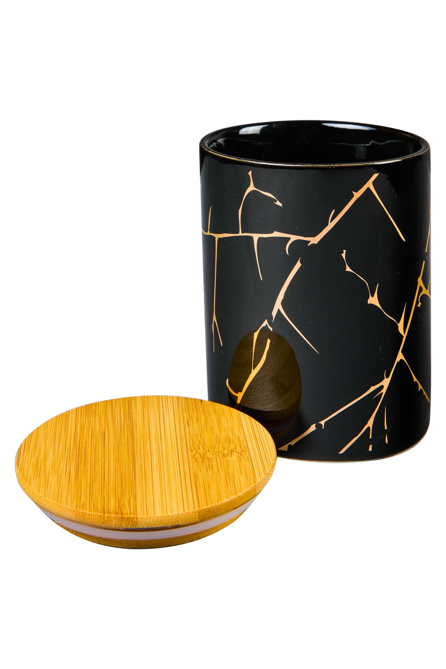 Cucina - Barattolo Nero Ramage Oro Con Tappo Legno Grande