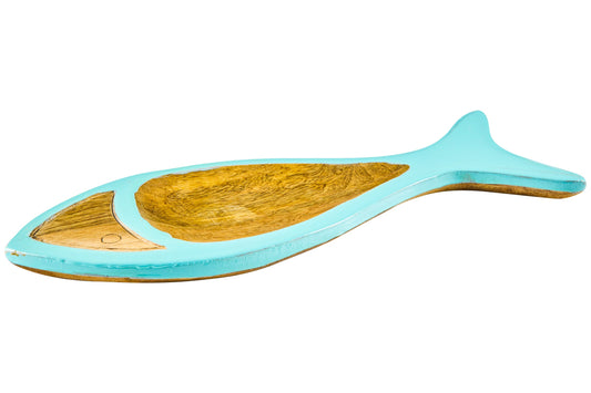 Servizio - Vassoietto Forma Pesce Legno E Smalto Turquese
