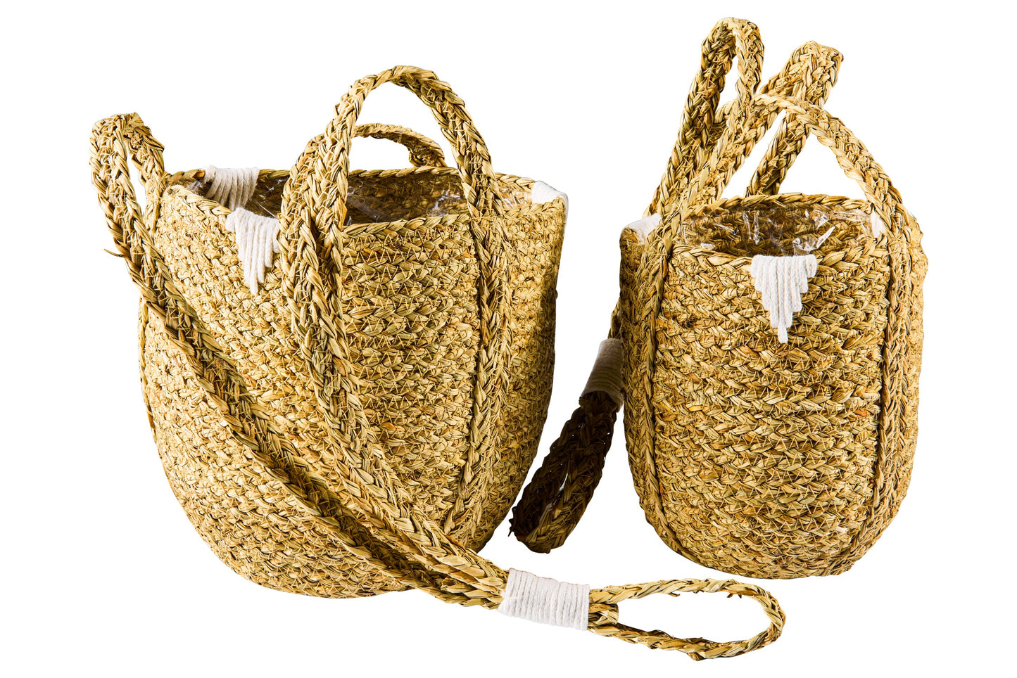 Boho Chich - Set 2 Ceste da Appendere in Seagrass e Cotone