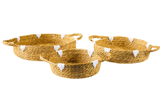 Boho Chic - Set 3 Cestini con Manici in Seagrass e Cotone