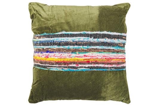 Jamai - Cuscino Verde Con Decori Cotone