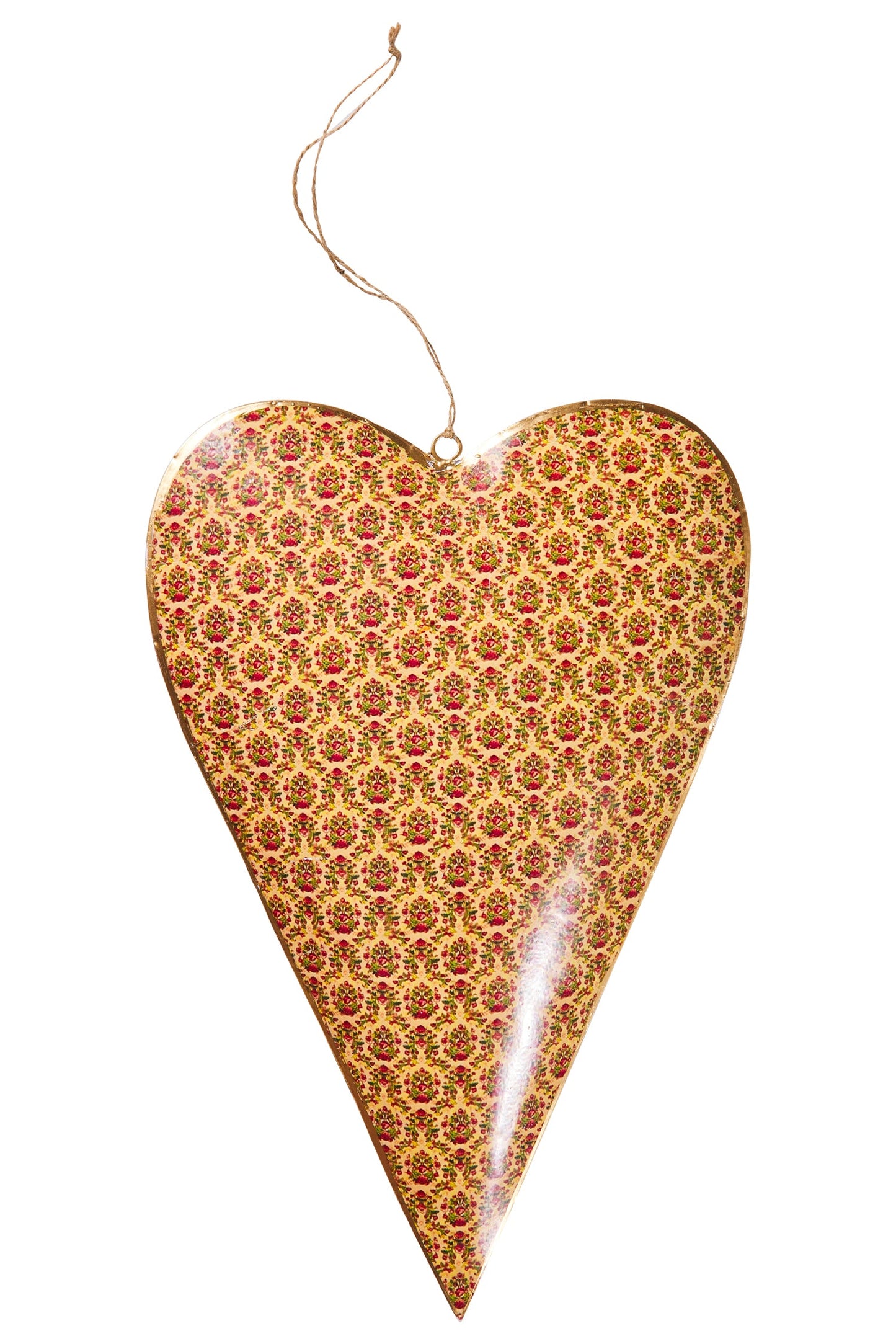 Dolce - Cuore Da Appendere Ocra Con Fiorellini Rossi