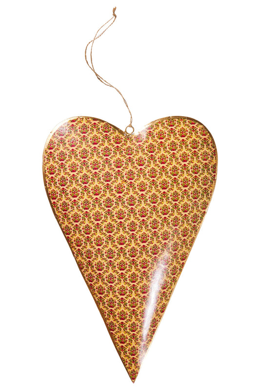 Dolce - Cuore Da Appendere Ocra Con Fiorellini Rossi