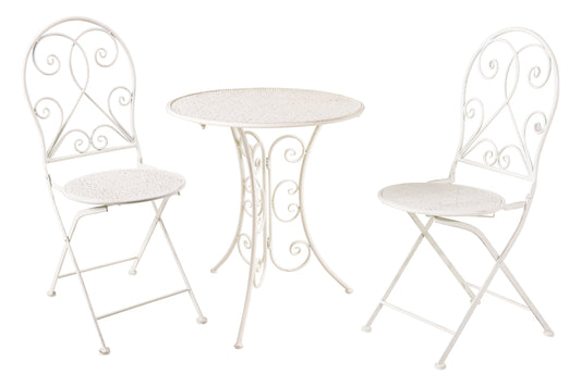 Isabelle - Set 1/3 Tavolo Con Due Sedie Bianco Anticato