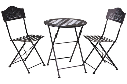 Gioco - Set 1/3 Tavolino Nero Con Due Sedie Disegno Scacchiera