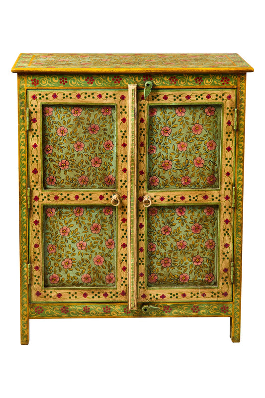 Frida - Credenza Due Sportelli Decor A Mano Verde E Gialla
