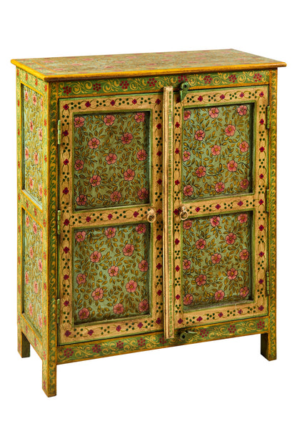 Frida - Credenza Due Sportelli Decor A Mano Verde E Gialla