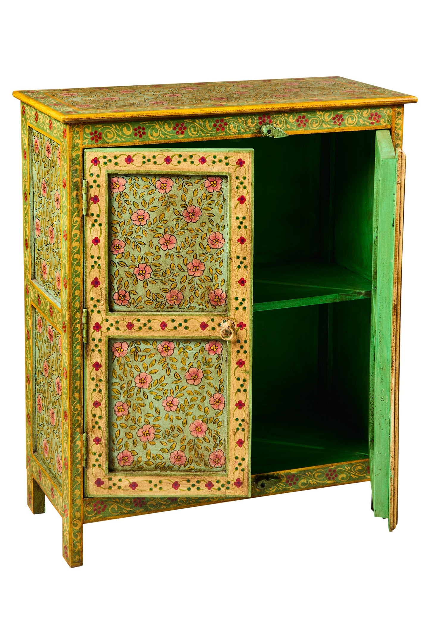 Frida - Credenza Due Sportelli Decor A Mano Verde E Gialla