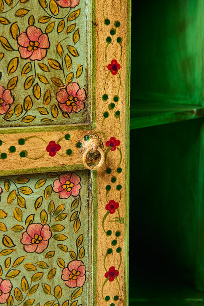 Frida - Credenza Due Sportelli Decor A Mano Verde E Gialla