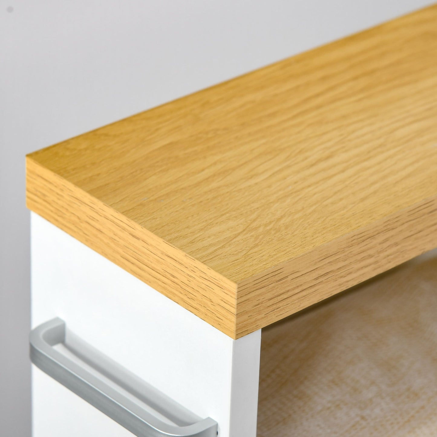 kleankin Mobiletto da bagno sottile con ruote girevoli, organizer portaoggetti e ripiani in legno per adattarsi a piccoli spazi, bianco