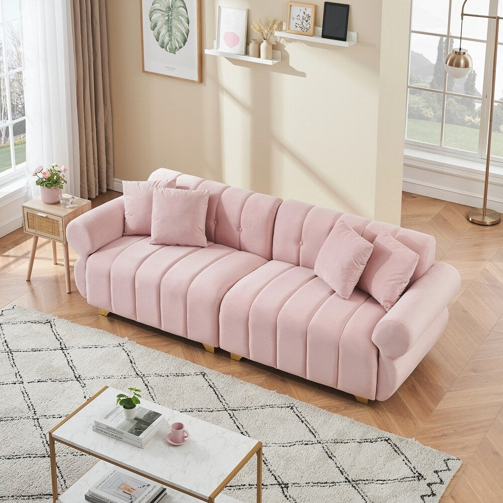 Cuscini per divano avvolti in molle con eleganti piedini in metallo e 4 cuscini decorativi