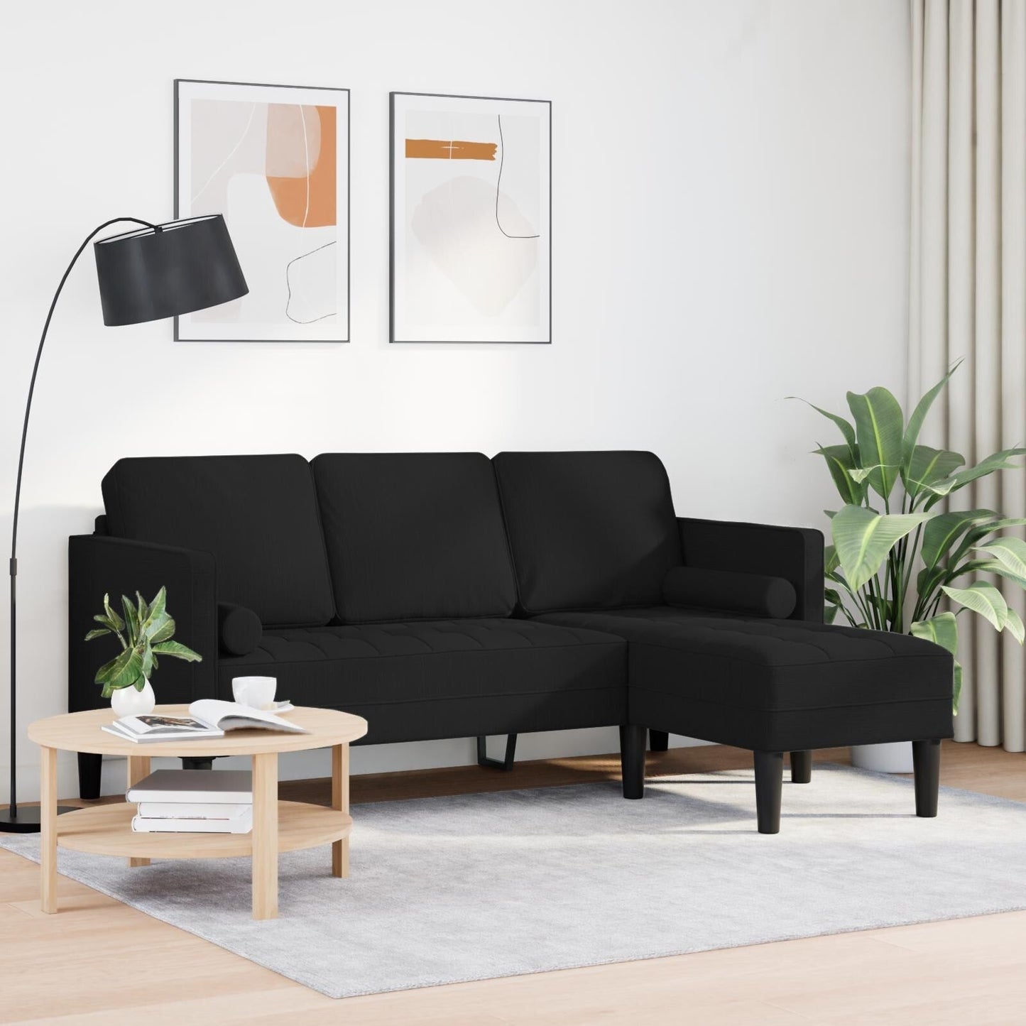 vidaXL Set Divano 2/3 Pezzi con Cuscini Tessuto Nero/Grigio Scuro/Grigio Chiaro - 68,1 x 51,6 x 26,4