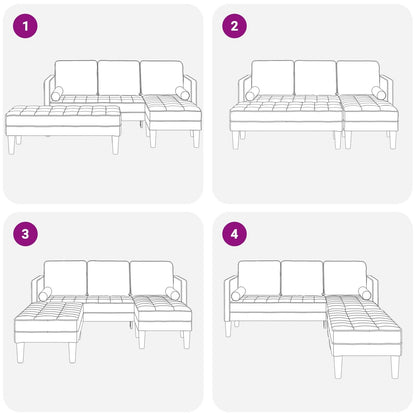 vidaXL Set Divano 2/3 Pezzi con Cuscini Tessuto Nero/Grigio Scuro/Grigio Chiaro - 68,1 x 51,6 x 26,4