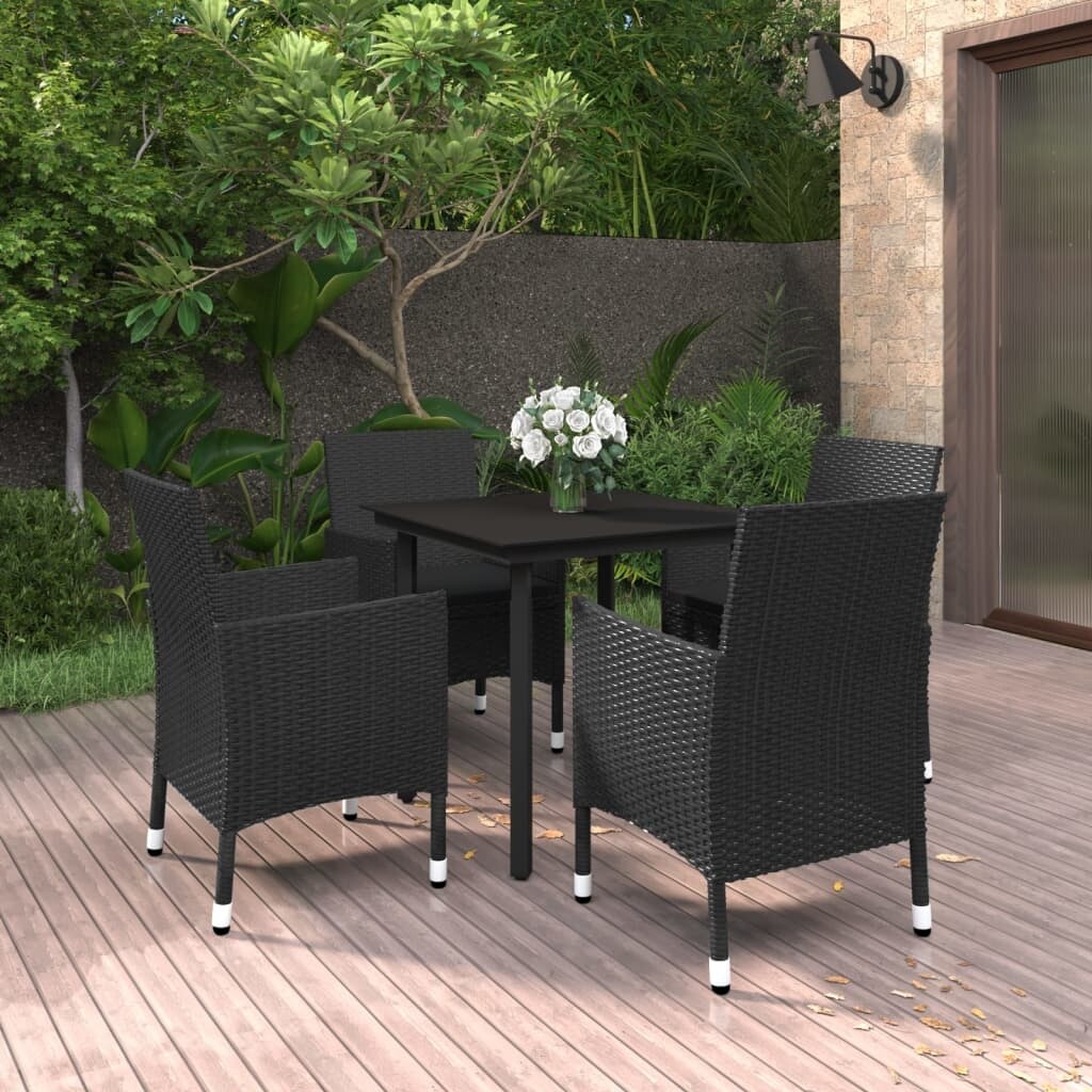 vidaXL Set da pranzo per patio con tavolo e sedie da esterno in polyrattan e vetro