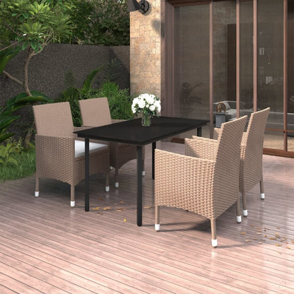 vidaXL Set da pranzo per patio con tavolo e sedie da esterno in polyrattan e vetro