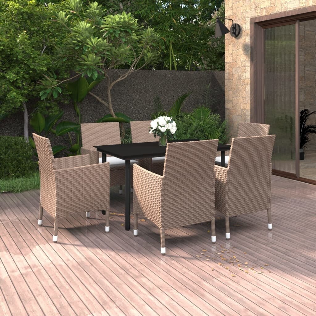 vidaXL Set da pranzo per patio con tavolo e sedie da esterno in polyrattan e vetro
