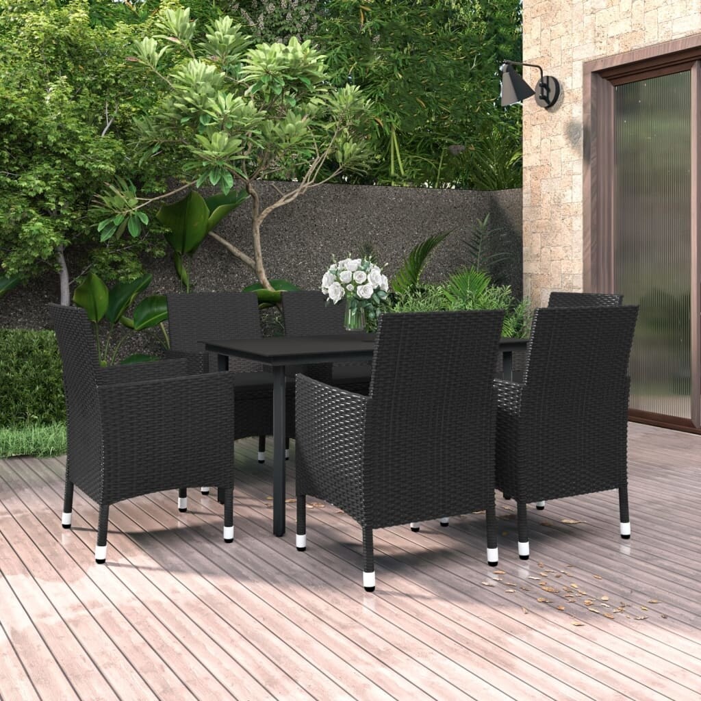 vidaXL Set da pranzo per patio con tavolo e sedie da esterno in polyrattan e vetro