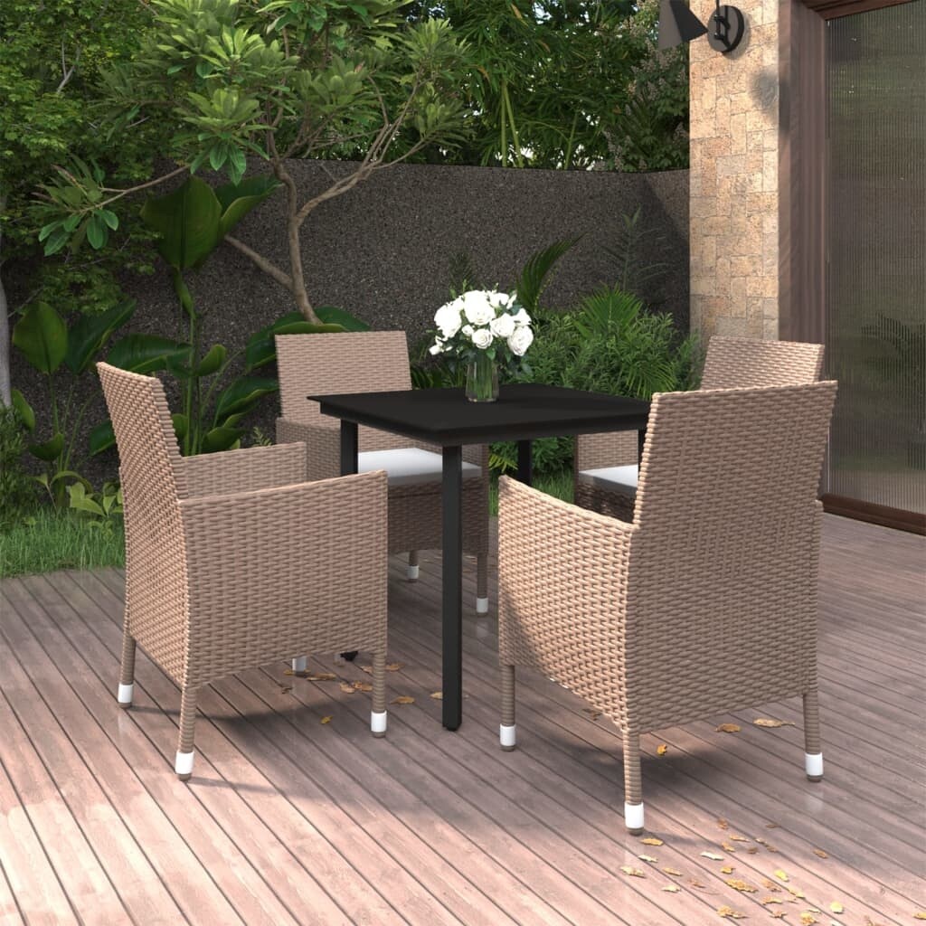 vidaXL Set da pranzo per patio con tavolo e sedie da esterno in polyrattan e vetro
