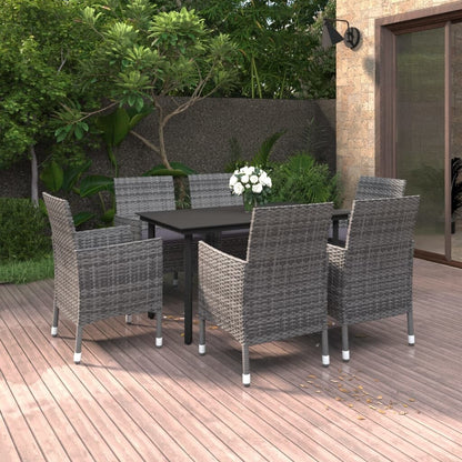 vidaXL Set da pranzo per patio con tavolo e sedie da esterno in polyrattan e vetro