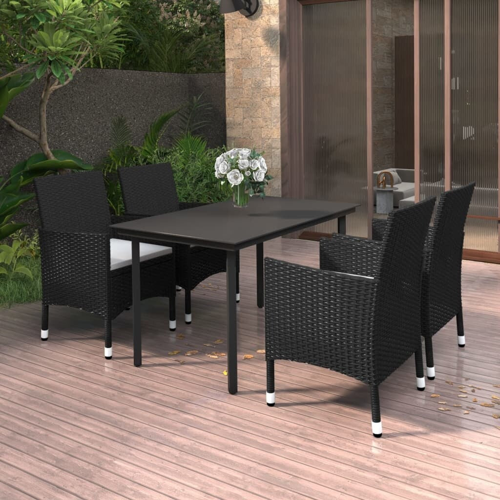 vidaXL Set da pranzo per patio con tavolo e sedie da esterno in polyrattan e vetro