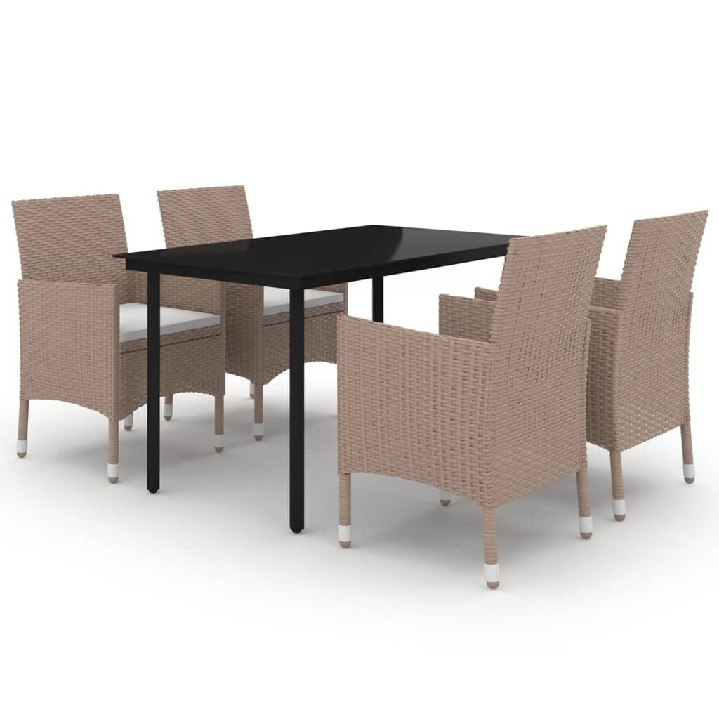 vidaXL Set da pranzo per patio con tavolo e sedie da esterno in polyrattan e vetro