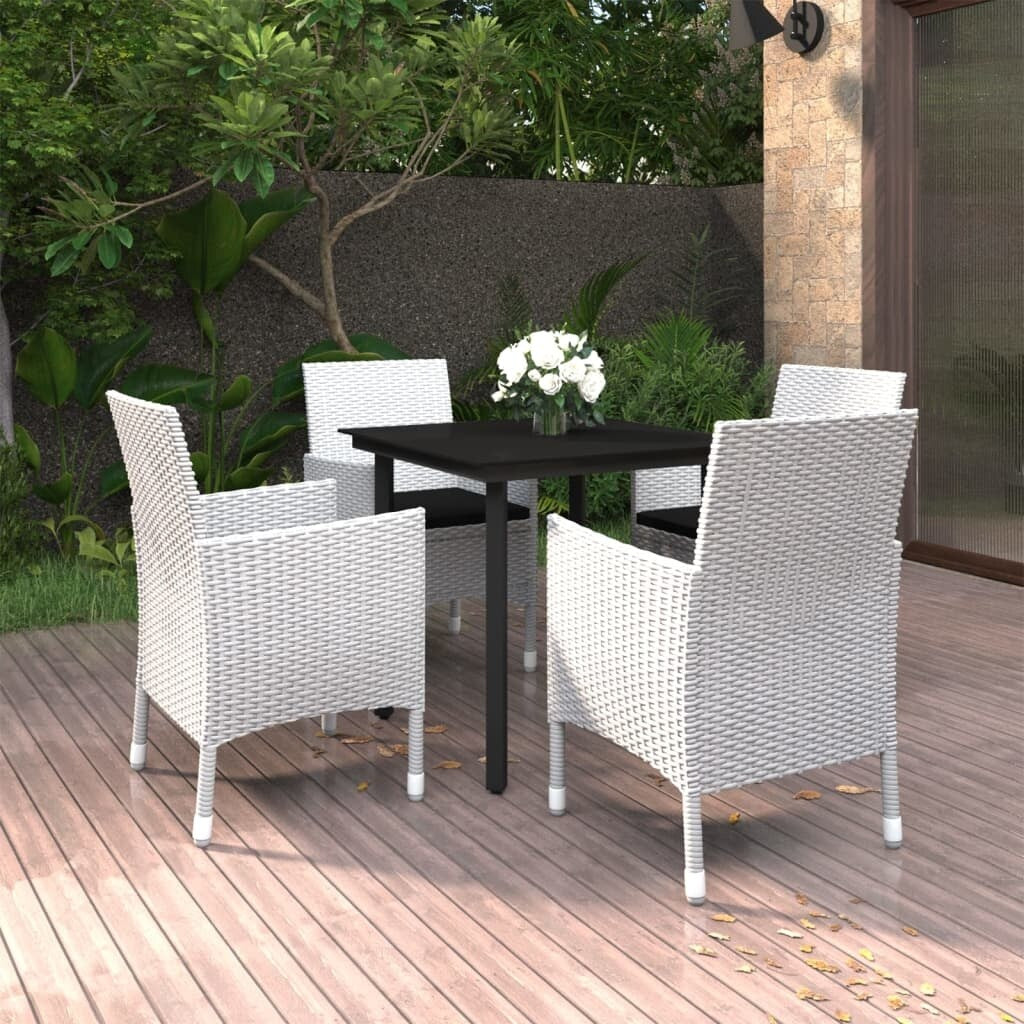 vidaXL Set da pranzo per patio con tavolo e sedie da esterno in polyrattan e vetro