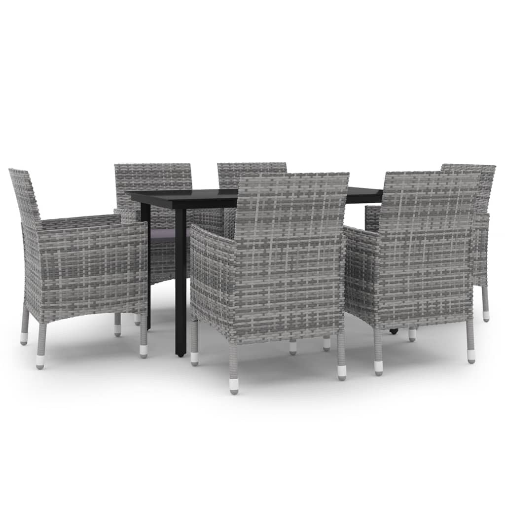 vidaXL Set da pranzo per patio con tavolo e sedie da esterno in polyrattan e vetro