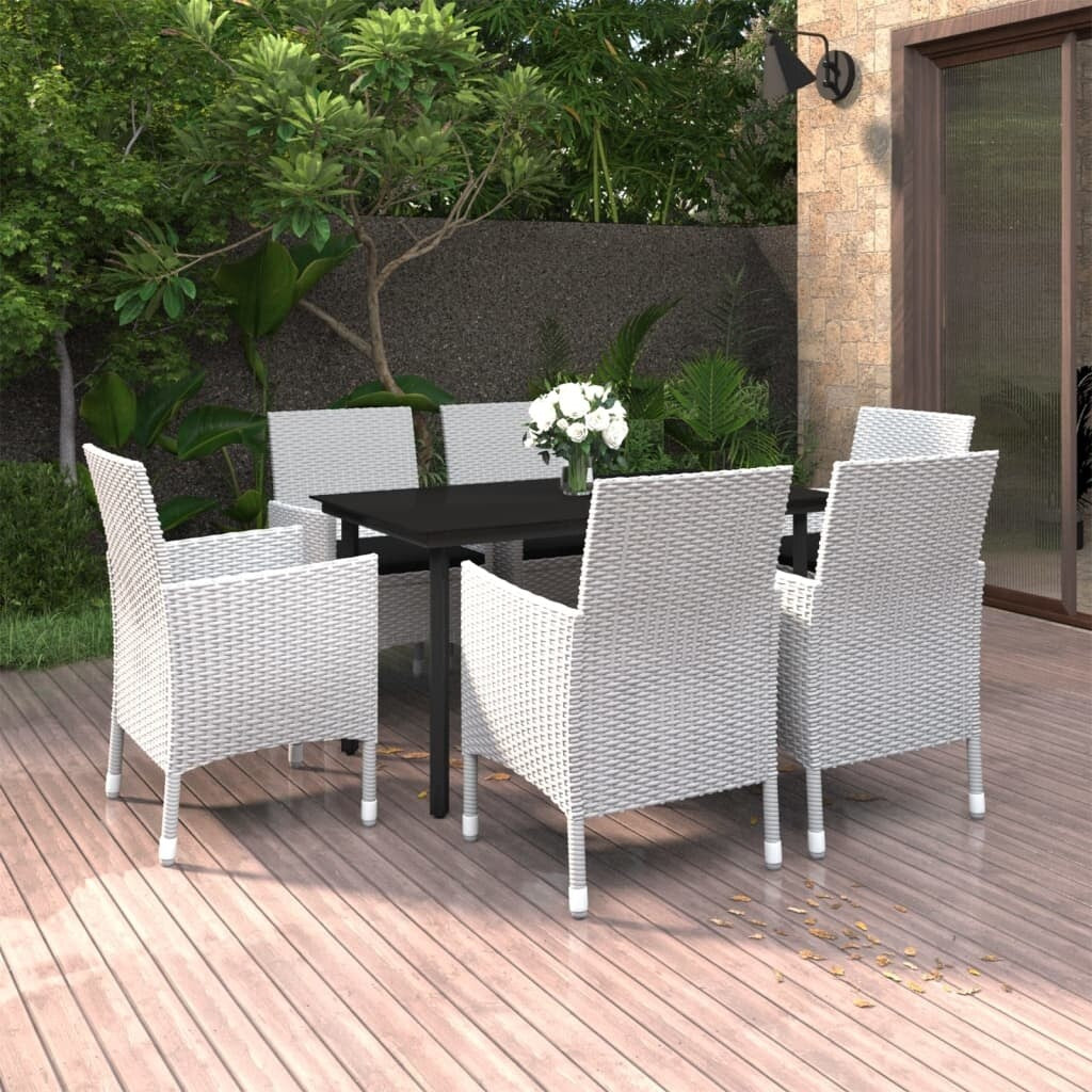 vidaXL Set da pranzo per patio con tavolo e sedie da esterno in polyrattan e vetro