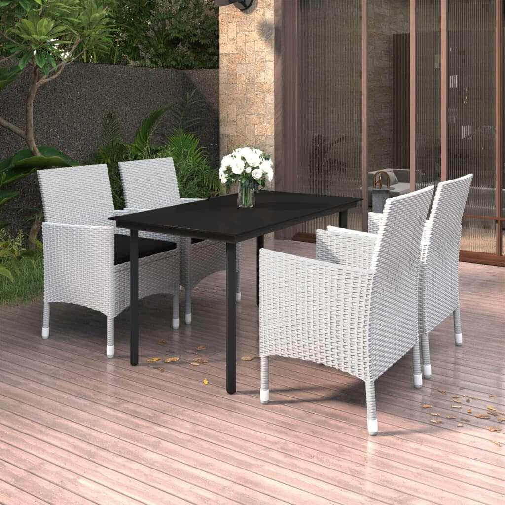 vidaXL Set da pranzo per patio con tavolo e sedie da esterno in polyrattan e vetro