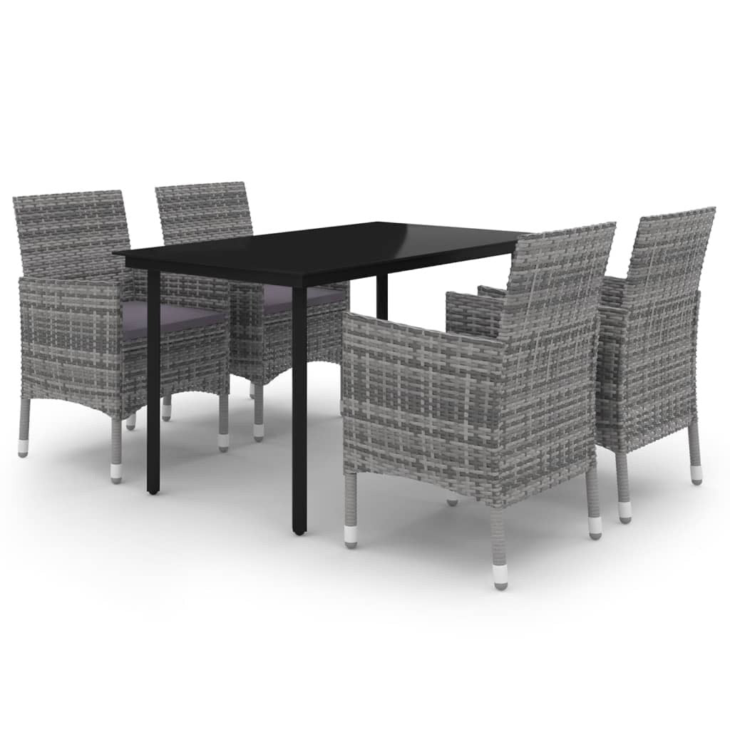 vidaXL Set da pranzo per patio con tavolo e sedie da esterno in polyrattan e vetro