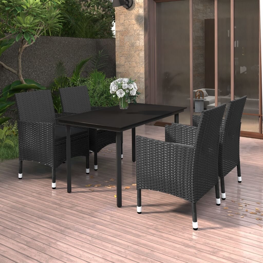 vidaXL Set da pranzo per patio con tavolo e sedie da esterno in polyrattan e vetro