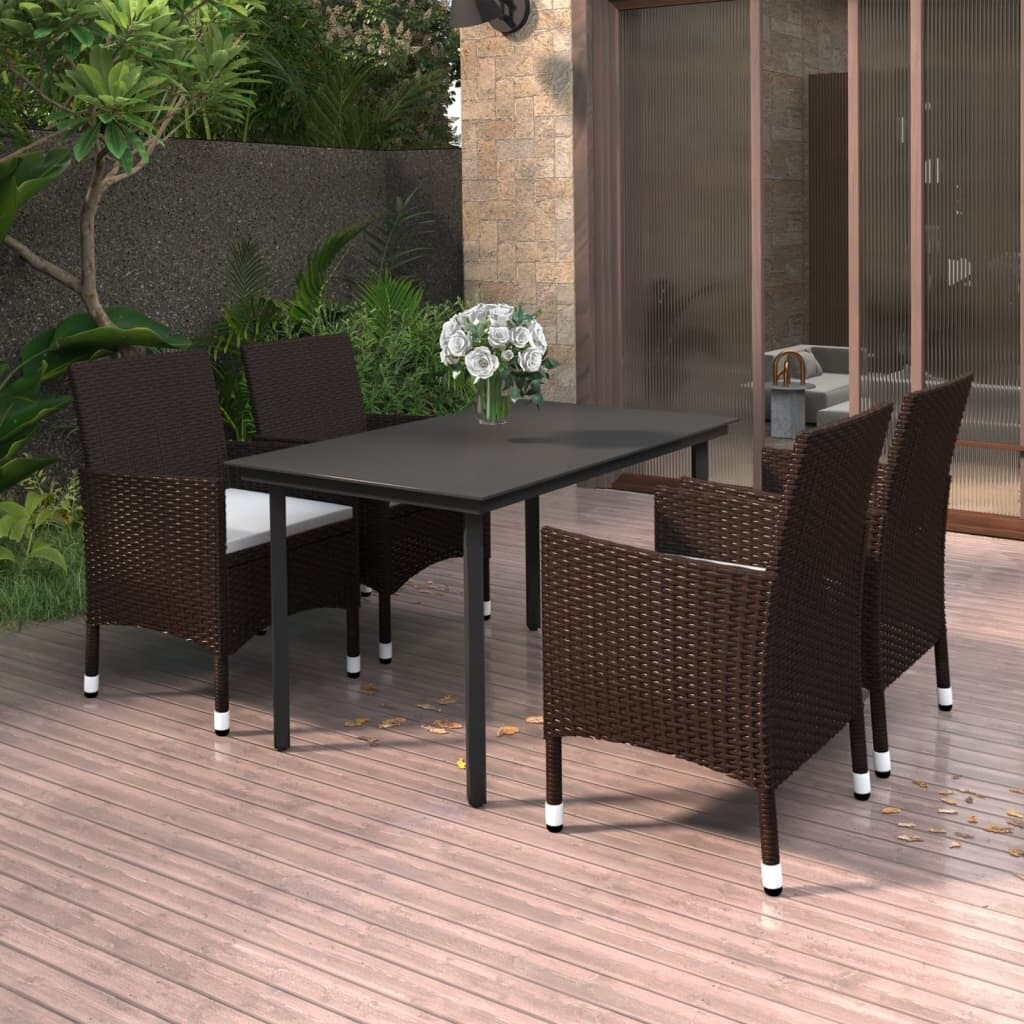 vidaXL Set da pranzo per patio con tavolo e sedie da esterno in polyrattan e vetro