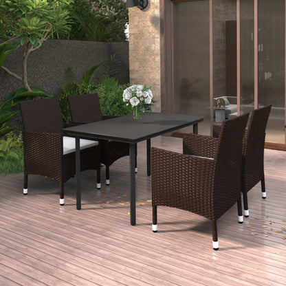 vidaXL Set da pranzo per patio con tavolo e sedie da esterno in polyrattan e vetro