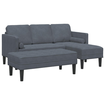 vidaXL Divano da giardino a L in velluto nero/grigio scuro/grigio chiaro - 68,1 x 51,6 x 26,4