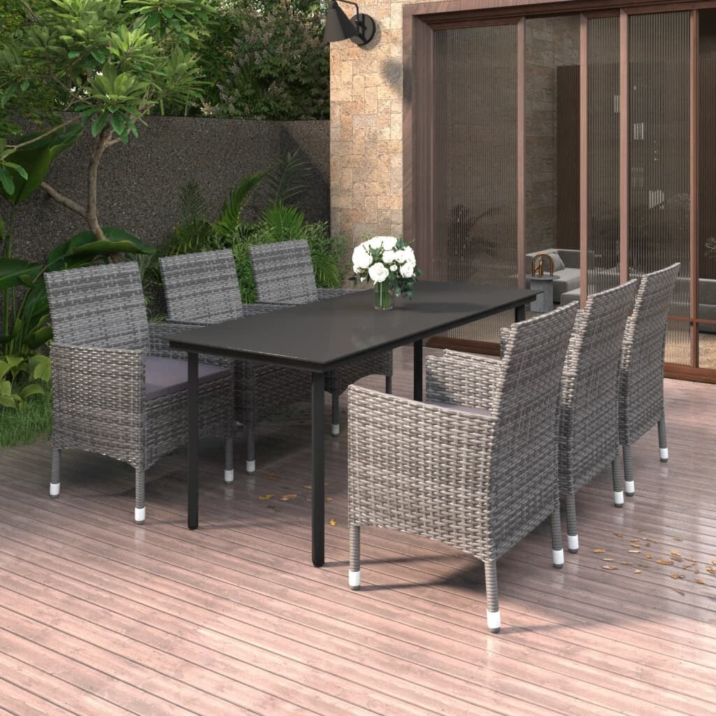 vidaXL Set da pranzo per patio con tavolo e sedie da esterno in polyrattan e vetro