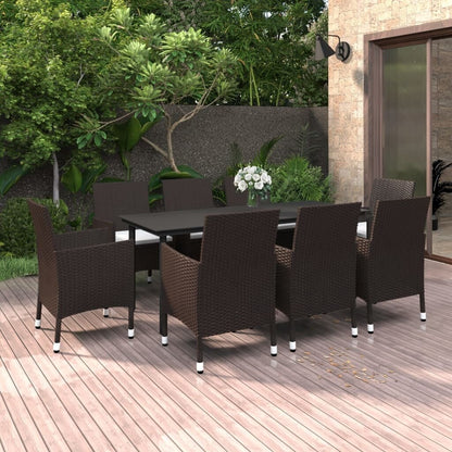 vidaXL Set da pranzo per patio con tavolo e sedie da esterno in polyrattan e vetro