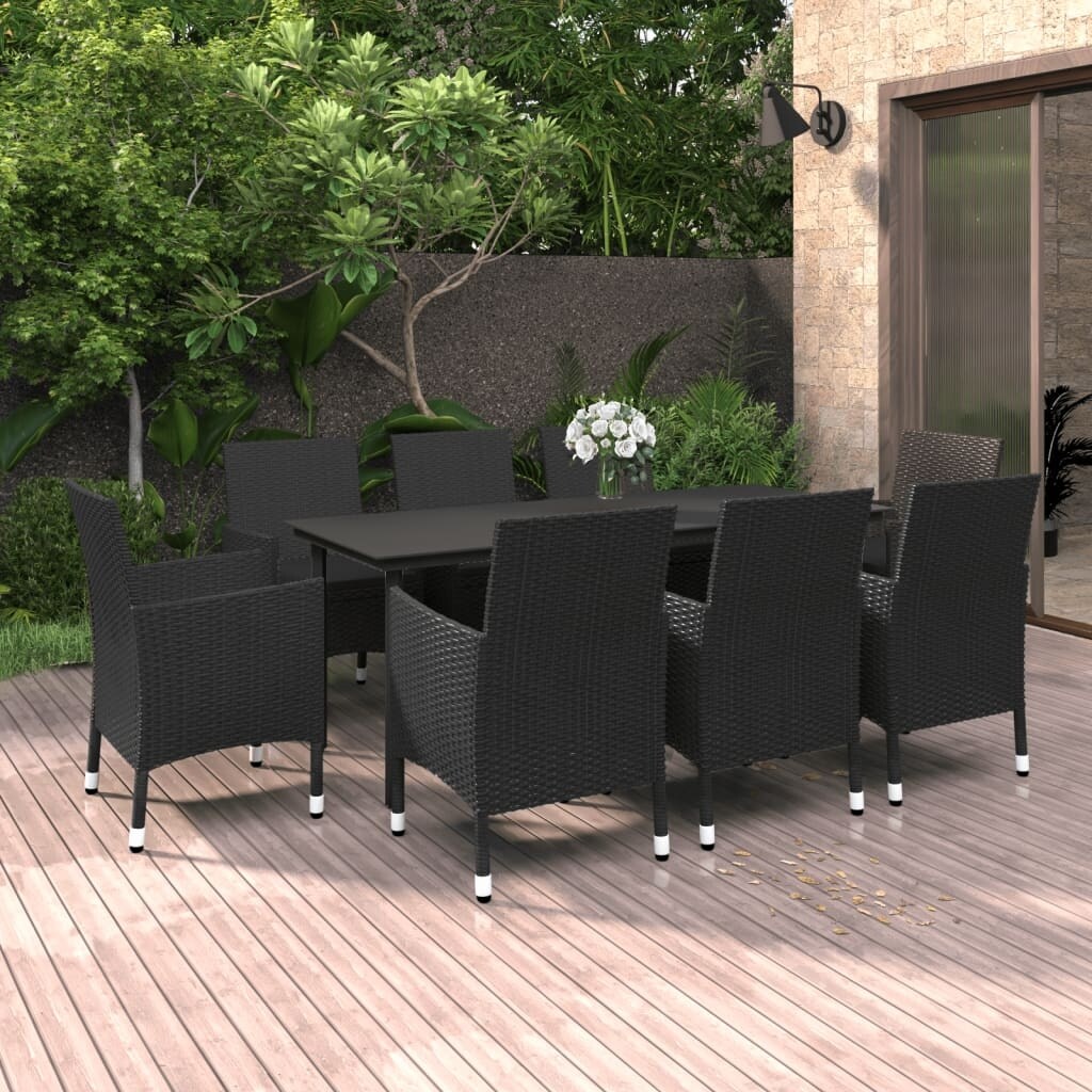 vidaXL Set da pranzo per patio con tavolo e sedie da esterno in polyrattan e vetro