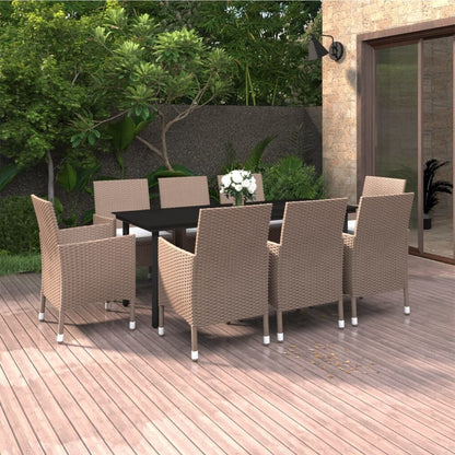 vidaXL Set da pranzo per patio con tavolo e sedie da esterno in polyrattan e vetro