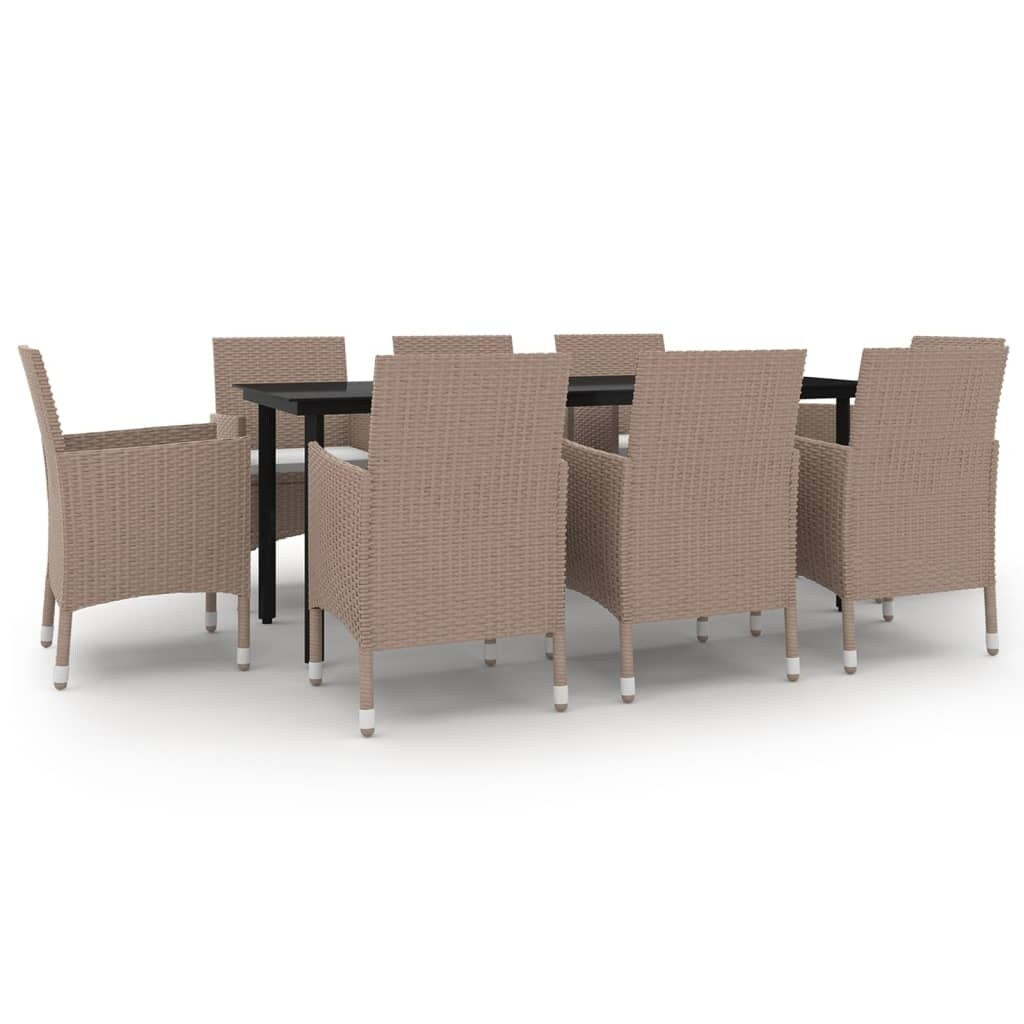 vidaXL Set da pranzo per patio con tavolo e sedie da esterno in polyrattan e vetro