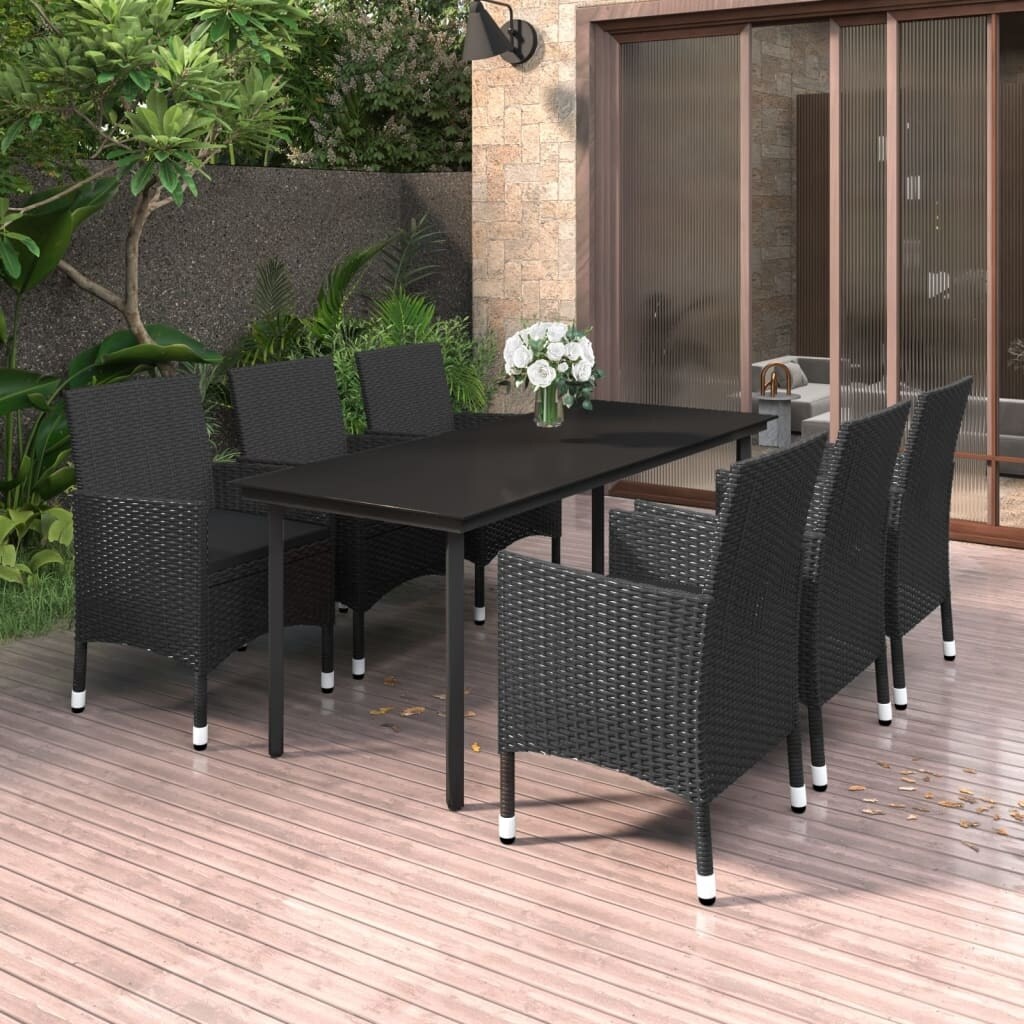 vidaXL Set da pranzo per patio con tavolo e sedie da esterno in polyrattan e vetro