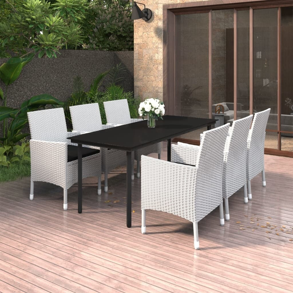 vidaXL Set da pranzo per patio con tavolo e sedie da esterno in polyrattan e vetro